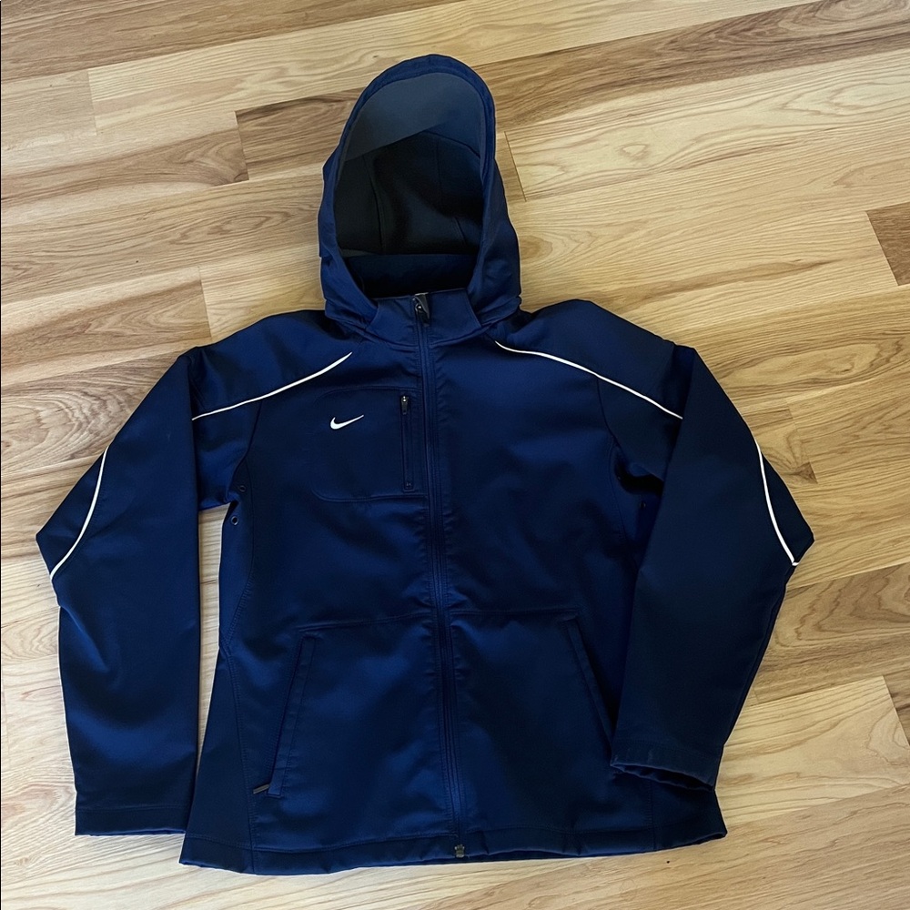 Nike Full Zip Jacket Women's M Navy Blue Hooded Pockets Outerwear Fleece Lined